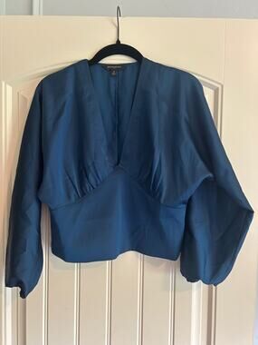 Banana Republic Factory Deep Teal V-Neck Satin Blouse